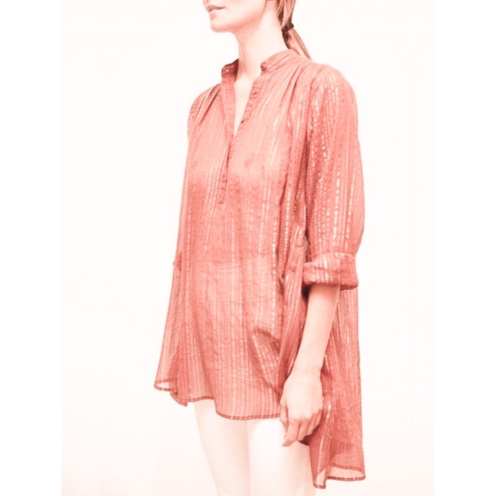 Ulla Johnson Momo Blush Pink Lurex Long Sleeve Tunic Top
